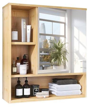 unho Armadio Bagno con specchio: mobile da bagno con portaoggetti Armadi WC con ripiano sospeso Armadio Farmacia a parete - 55,5 x 16 x 61 cm