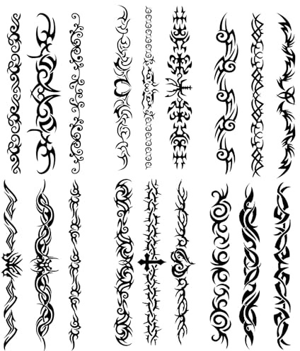 Ulanox 6 Blätter Temporäre Tattoos, Schwarze Tribal Fake Tattoos Aufkleber, Skizzen Temporary Tattoo Aufkleber Klebetattoos Erwachsene für Frauen und Männer