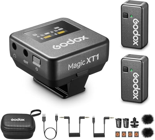 Godox Magic XT1 Microfono lavalier wireless per fotocamera,Android,iPhone15,PC,ricevitore touchscreen,cancellazione del rumore,sistema microfono wireless 2.4G con portata di 200 m (656 piedi)