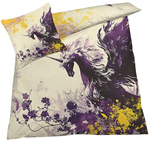YELDAN Bettwäsche 140x200 Einhorn, Kinder Fantasie Bettbezug, Bettwäsche-Sets 2 teilig, Weich & Bügelfrei Mikrofaser Wendebettwäsche und 1 Kissenbezug 80x80 mit Umschlag
