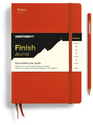LEUCHTTURM1917 Finish Journal, A5, Hardcover, Fox Red, Englisch | Zieljournal von Bestsellerautor Jon Acuff, Tages-, Wochen- und Jahresplanung, 220 nummerierte Seiten, 100 g/m²