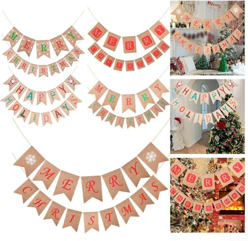 Cartel festivo de arpillera de Feliz Navidad, fácil de colgar en cualquier lugar que desees (T2-6)
