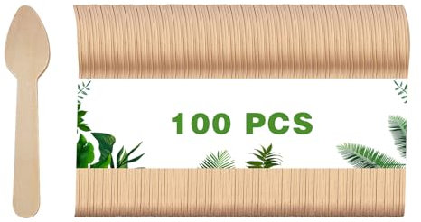 Dazkzooy Einwegbesteck Holz-Kaffeelöffel, 100 Stück - Umweltfreundliche Holzlöffel, holzlöffel klein, biologisch abbaubar, ideal für Partys und Veranstaltungen