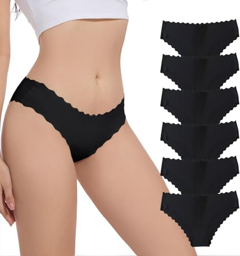 Yutdeng Culotte sans Couture Femme Coton Invisible Slip sous-Vêtements Extensible Confortables Hipster Bikini Culottes Légers Stretch Slips Multiple Lot de 6,#A 6 Pièces Noir,M