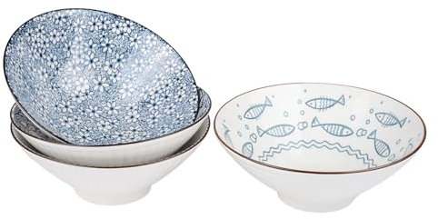 Henrrida 38 Oz Ceramics Ramen Bowl Set Asian Soup Bowl Pho Bowls S Pasta Bowls Set of 4，Stackable Storage Japanese Ramen Bowl Used for Desserts, Pasta, Soup, Grains, Rice