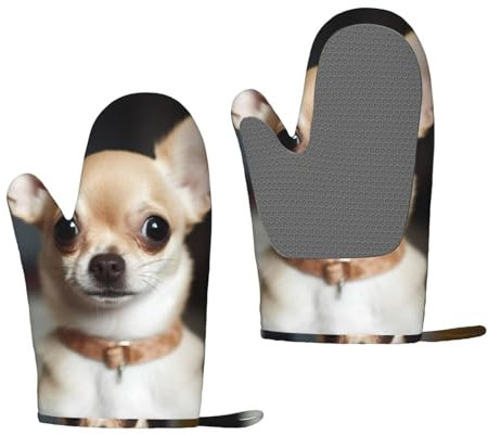 Cute Chihuahua Oven Mitts Set of 2 Heat Resistant Silicone Oven Gloves with Soft Lining Non-Slip Kitchen Cooking Mitt Long Waterproof Potholders Kitchen Essentials
