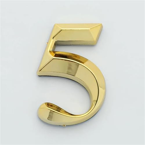 Self Adhesive House Numbers Sticker 3D Gold ABS Mailbox Numbers Sign 2 Inch Modern Door Number for Outside Address Hotel Yard Post Room Office Outdoor(5)