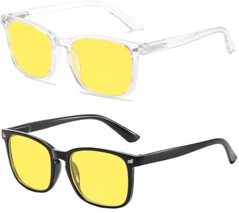 Nachtsichtbrille, 2 Paar Autofahren Polarisierte, Anti-Blaulicht Gelbe Gläser, Blendschutzbrillen für Nachtfahrten, 2 Farbige Rahmen(Schwarz, Transparent)