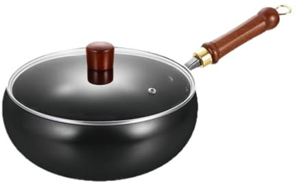 Poêle en fer forgé, poêle en fer japonais, wok anti-adhésif avec poignée en bois, fonctionnalité antiadhésive sans revêtements synthétiques, couvercle en bois inclus pour la cuisine
