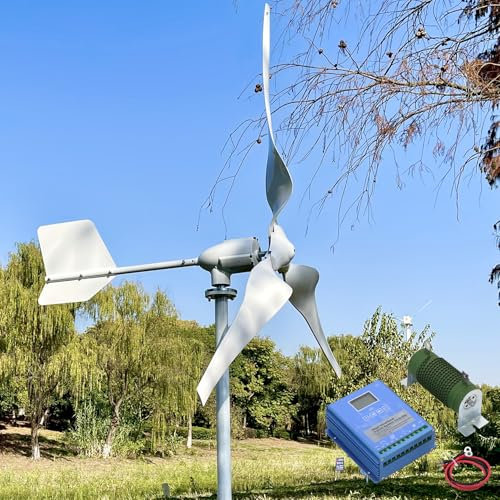Kit de Aerogenerador de 1000W 24V/48V con Turbina Eólica de 3 Aspas y Controlador Híbrido MPPT – Para Casa, Autocaravana y Granja (Sin Mástil) (mit MPPT Hybrid laderegler 24V)