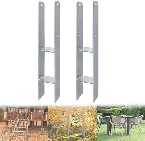 QEENTOE 2 Stück H-Pfostenträger H-Anker - 91x600mm Rostfreier Stahl mit Pulverbeschichtung | Wetterfeste H-Anker für Zaun & Terrassendach | 5mm starkes Pfostenanker-Set für den Außenbereich