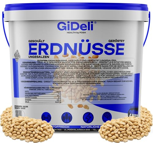GiDeli Erdnüsse Geröstet ohne Salz und Öl 20kg im Eimer - Großpackung ungesalzener naturbelassener