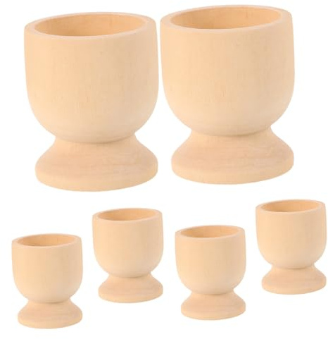 BESTYASH 6pcs Rustic Wooden Egg Holders for Easter Decor and Boiled Eggs Unfinished Stable Organizer Cups for DIY Crafts Countertop Display and Party Presents