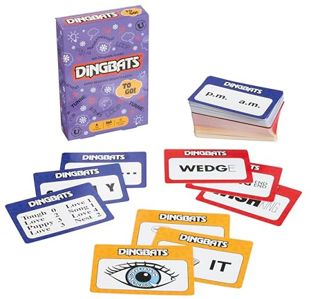 Gibsons Dingbats To Go Mind-Bending Brain Teasers Word Game – Purple Box with 100 Puzzle Cards, Fun Family Travel Game for Kids & Children Ages 10+, 13 x 9 x 2.5 cm, 1+ Players