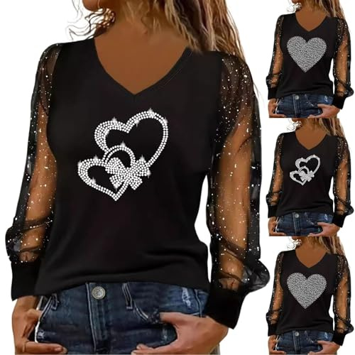 Generiska damer glittertoppar elegant paljetter topp nyårsafton outfit festliga blusar tunika rave party transparent blus långärmad skjorta stora storlekar damblusar elegant glitter topp, Vit, XL