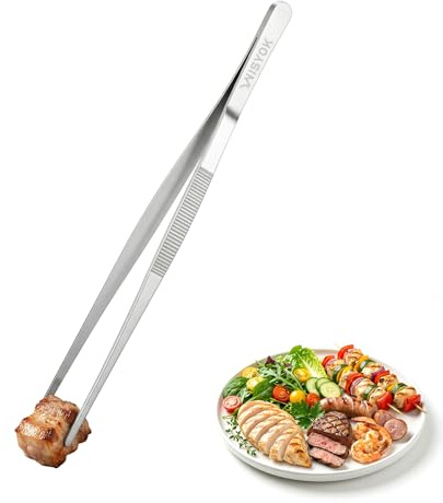 WISYOK Pinzas de cocina de 30 cm, pinzas de cocina de acero inoxidable, pinzas de punta de cocina, pinzas profesionales para cocinar, asar, asar, hornear, servir y decorar (plata)
