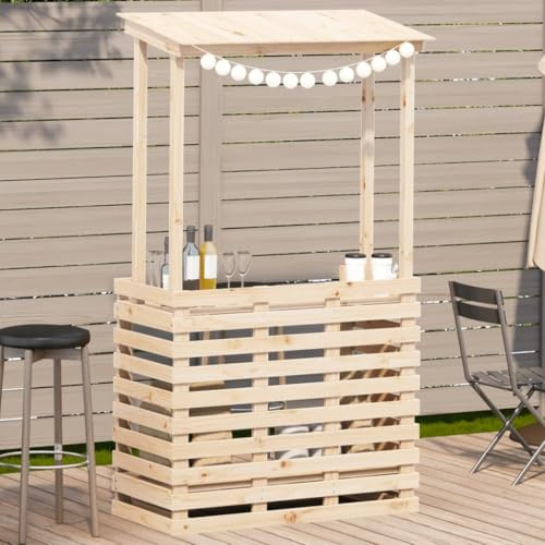 PHGTYUK Gartenbar mit Dach aus Massivholz Kiefer 112,5x57x195,5 cm mit 2 Ablagen für Getränke und Snacks, Outdoor Stehtisch für Terrasse und Garten, rustikales Design