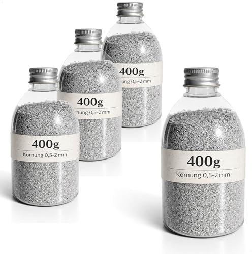 com-four® 4 sabbie Decorative Grigie da 400 g – granuli 0,5–2 mm – Sabbia Colorata per Lanterne, vasi in Vetro e Decorazioni da Tavolo (4 Pezzi - Grigio)