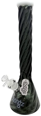 Chongz 40cm Twisted Melon Beaker Bong – 9mm Thick Glass Ice Catcher Water Pipe with Bowl – Premium Heavy Duty Design (Grey)
