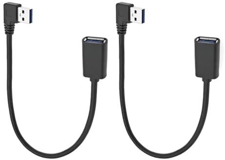 JZK 2-Pack Right Angle USB 3.0 Extension Cable, 30cm (11.8) SuperSpeed 90-Degree USB-A Male to Female Extender Adapter Cord for PC, Hard Drive, Keyboard & Mouse - Black