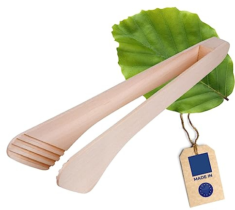 HOFMEISTER® Breite Grillzange, 29 cm, für Steaks, Käse, Antipasti & Gemüse, fester Griff dank Rillen-Fräsung, hygienisch & hitzebeständig, BBQ-Steakwender, Buchen-Holz