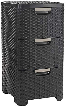 Curver 06604-210-00 Rattanoptik 3 x 13,5 L Schubladenturm, Plastik, Dunkelbraun, 37,77 x 32,77 x 60 cm