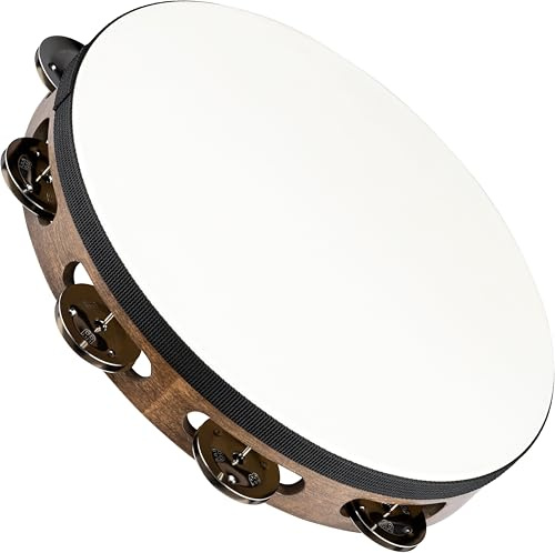 Meinl Percussion Traditional Goatskin Wood Tambourine, Braun (TAH1WB) | Tamburin mit 1 Reihe Jingles, Durchmesser 10 Zoll, mit Ziegenfell, Holz und Stahl