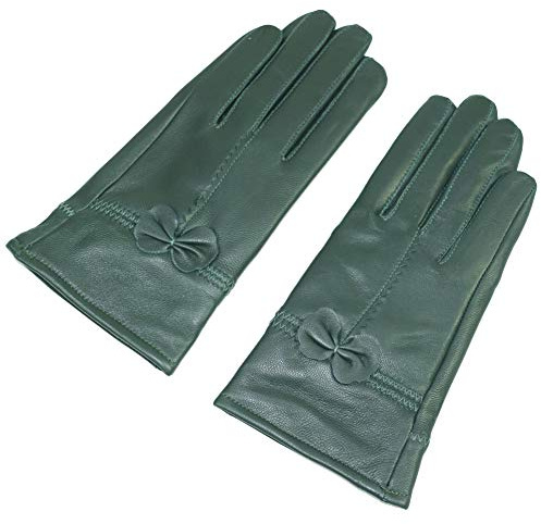 Sandy Ting Simple Sytle Women Winter Warm Lambskin Driving Leather Gloves (Large, Green)