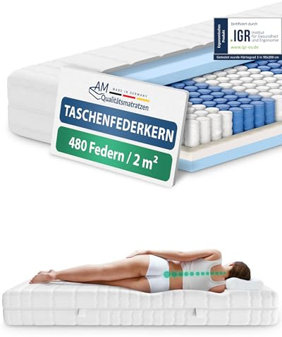 AM Qualitätsmatratzen Colchón muelles ensacados 130x200 cm - firmeza Alta & 20 cm - Colchón 130x200 muelles ensacados de 7 Zonas - Colchón 130x200 ergonómico con Funda Lavable - Certificado Oeko Tex