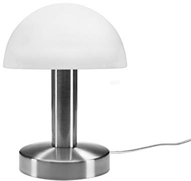 meineWunschleuchte Tischleuchte mit Opal weißem Glasschirm & Fuß in Nickel matt – 3 stufig dimmbar über Berührung – Neue TOUCH Generation geeignet für LED