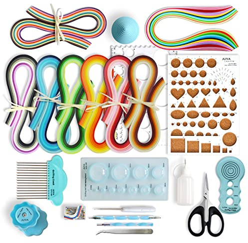 JUYA Papier Quilling-Kit QK13 mit 960 Strips und 14 Werkzeuge (Blau Werkzeuge, Breite 5mm Kleber haben)