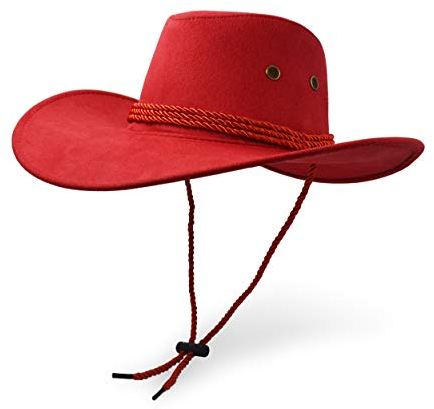 UltraKey Cowboyhut, Sonnenhut, Kunstleder, Wildleder-Reisehut, Westernhut, Sonnenschutz für draußen Gr. Einheitsgröße, rot