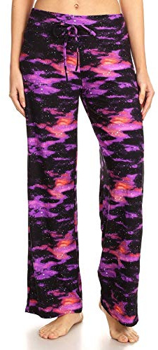 Leggings Depot Women's Print Design Comfy Long Pajama Pants-R555, Purple Galaxy, Small