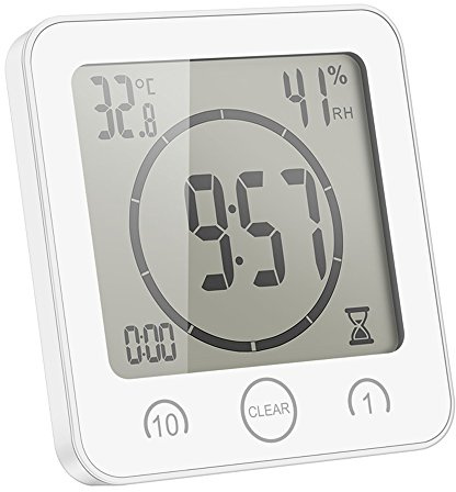 AOZBZ Shower Wall Clock, Digital Kitchen Timer with Alarm, Waterproof Touch Screen Timer, Temperature Humidity Display with Suction Cup Hanging Hole (White)