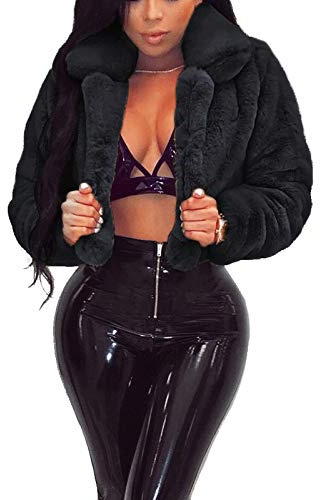 RAMOUG Fluffy Lapel Coat Shaggy Faux Fur Jacket Open Front Baggy Cardigan Outerwear XL Black