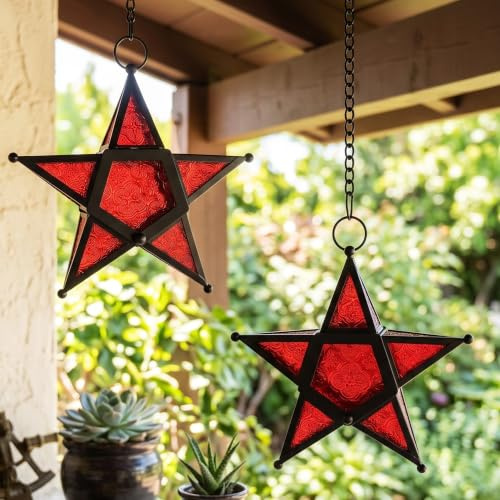 Vela Lanterns Dekorative Hängelampion Stern Kerze Laternen rot 2er Set