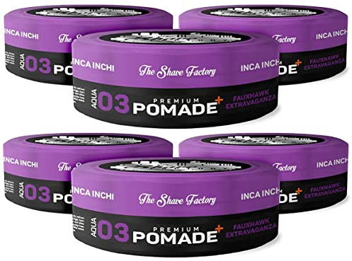 The Shave Factory Premium Pomade 150ml | Matte Look | Glänzender Look| Ultra Starker Halt | Herren Styling | Haarwax | (6 Stück, 03 Fauxhawk Extravaganza)