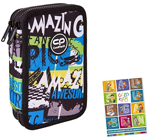 Goldkids COOLPACK 2-fache Federtasche Federmappe Federmäppchen 35-teilig gefüllte Schüleretui Stifte und Pinsel Fanartikel inkl. Aufgabenheft Federbox Etui Stiftetasche Schlamper-Etui Centre
