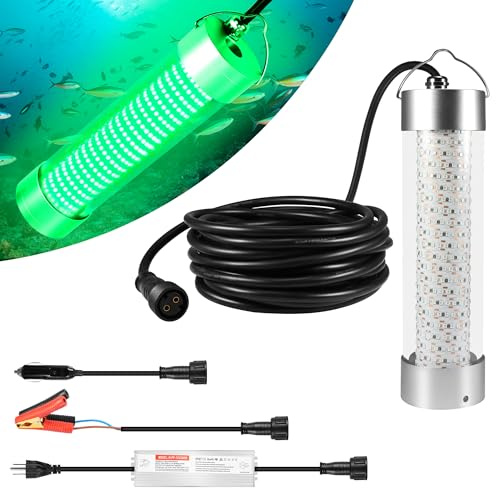 HUSUKU FS2-1 LED Underwater Fishing Light with Transformer AC100~265V - 400W 40,000lm with 33ft Cord Green Night Fishing Finder Attractor, IP68 Submersible Boat Lamp for Snook Crappie Squid Shrimp