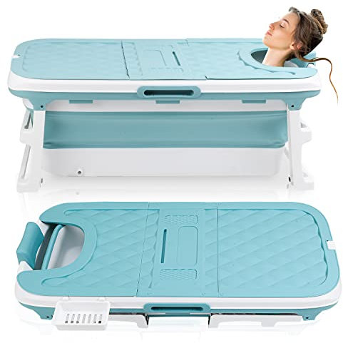 Sonnewelt 149x60x50cm Faltbare Badewanne Erwachsene XXL, klappbare mobile Badewanne mit Abdeckung Klappbadewanne Erwachsener foldable bathtub mit Korb für Badezimmer, Dusche und Balkon