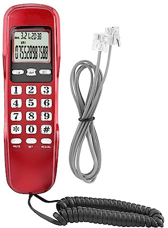 Téléphone Filaire, Affichage ID de L'Appelant Téléphone Fixé/téléphone Fixe Filaire Fonction de Rappel, Système D'identification DTMF/FSK pour la Maison/Bureau (Rouge)