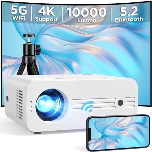 AKIYO Mini Beamer 4K Unterstützung, Native 1080P Full HD 20000 Lumen WiFi6 Bluetooth5.2 Beamer, 300 Display Outdoor Beamer für Handy Phone, Projektor Kompatibel mit iOS/Android/TV Stick/PC/PS5/HDMI
