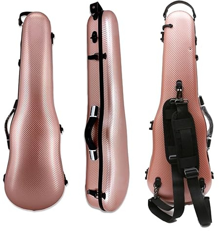 Vetimobato Violin Case for 4/4 & 3/4 Size – Carbon Fiber Hard Shell Fiddle Case with Adjustable Magic Fastener, 2 Bow Holder Lightweight & Protective Travel Violin Box for Student & Adults (Pink gold)