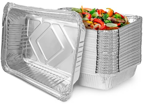 WOPPLXY 100 Stück 840ml Grill Aluschalen, 21 x 14 x 4,5cm Alu Grillschalen, Alu Grill Tropfschale aus Aluminiumfolie für Picknick, Kochen, Kochen