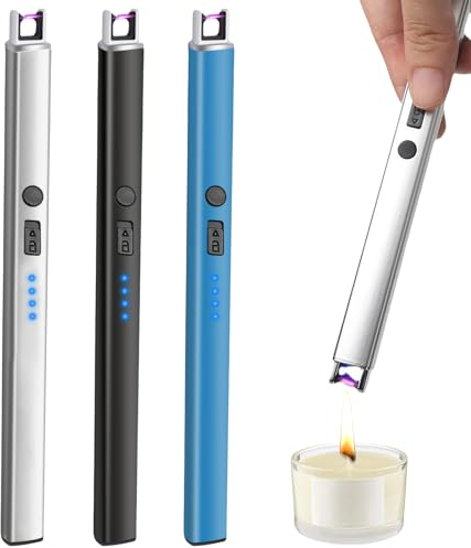 HOSPAOP Accendino Elettrico USB, Ad Arco Luminoso, Ricaricabile, Con Lucchetto Di Sicurezza, Portatile, Antivento, Senza Fiamma, Per Candele Yankee, Barbecue, Fornelli, Campeggio, Camino, 3 Pezzi