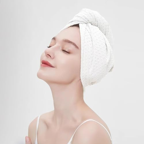 MAOPAOBEAUTY Toalla de pelo para mujer, pelo largo y grueso, turbante para la cabeza, 1 paquete, súper absorbente, secado del cabello, toallas de baño blancas para rizado, secado rápido, toallas con