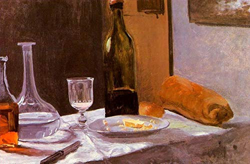 Toperfect 4 Art Paintings Still Life with Bottle Carafe Bread and Wine Claude Monet Oil Painting on Canvas - Wall Decor 01, £70-£1500 Hand Painted by Art Academies' Teachers