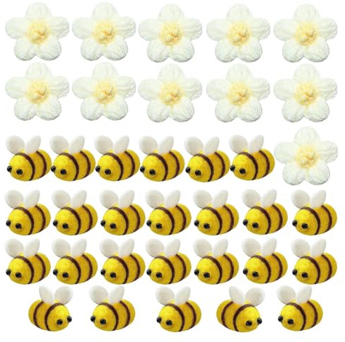 Niaciswe Mini Biene Dekoration 36 Stück Filzbienen Klein Wolle Filz Biene Handwerk Dekoration Biene Wollfilz Bienenhandwerk Ball Filzbienen Klein Biene Filzen Wolle Biene Filzen Bee Wolle Filz für DIY