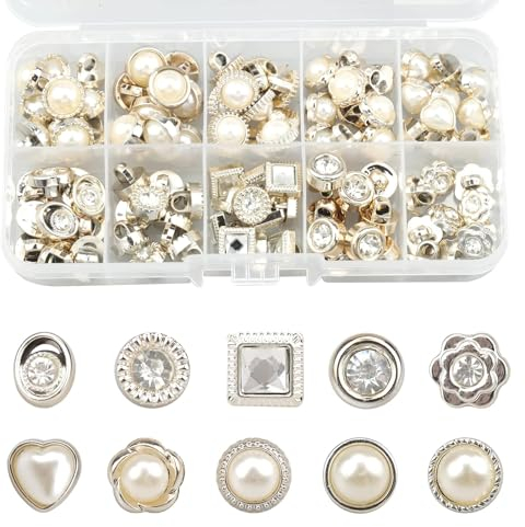 Zfseyuh100 Stück Weiße Künstliche Perlen Knöpfe,Vintage Knöpfe Nähen,Weiße Knöpfe mit Strasssteinen,Trachtenknöpfe,Zum Nähen von Hemden,Blazern,Jacken und Pullovern(10 Stile), H-01BSZZNK-23