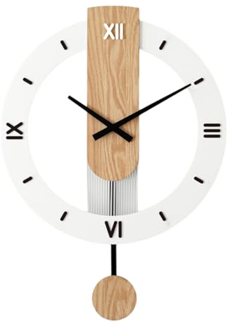 LOJAX Reloj de Pared Grande de Madera Con Péndulo, Silencioso, Números Romanos, Funciona Con Pilas, 40*55cm, Blanco, Para Salón